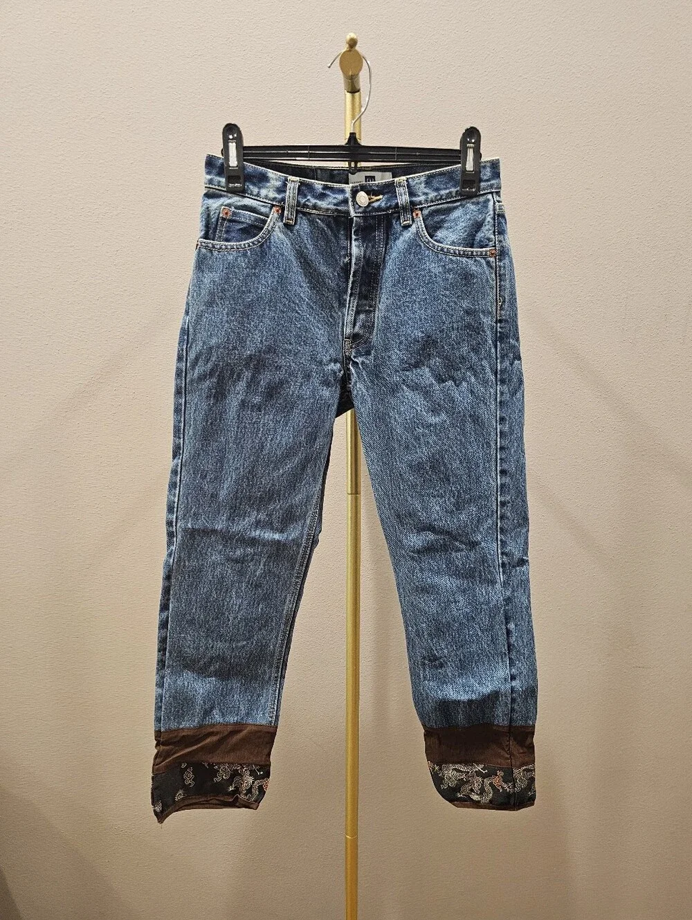 Vintage Low Rise GAP Relaxed Blue Denim Jeans with Brown Embroidered Cuffs